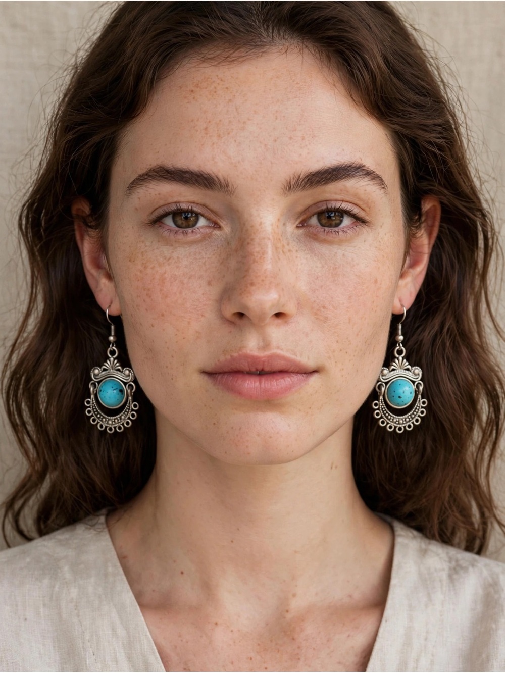 Faux Turquoise Stone Silver Drop Earrings - Women Jewelry